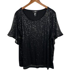 Sequin Mesh Top Womens 3X Black Fairy Grunge Witchy Whimsigoth 22/24 Stretchy